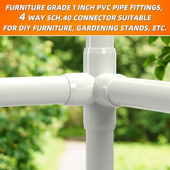 1" PVC Fittings 4 Way (12-Pack), Heavy Duty Furniture Grade Elbow Connector for DIY Furniture, Frames, Shelving UV Resistant, Compatible with 1" Schedule 40 PVC Pipe (4-Way, 1 Inch)