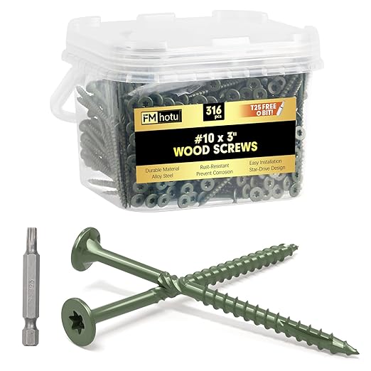 #10 x 3” Deck Screws, 316Pcs Star Drive Wood Screws, Rust Resistant Timber Screws for Timber/Log/Landscaping Wood, T25 Star Bit Included, Green