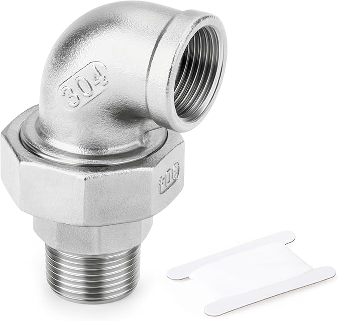 TAISHER 1PCS 304 Stainless Steel 90 Degree Elbow Union，3/4" NPT Female x 3/4" NPT Male Cast Pipe Fitting