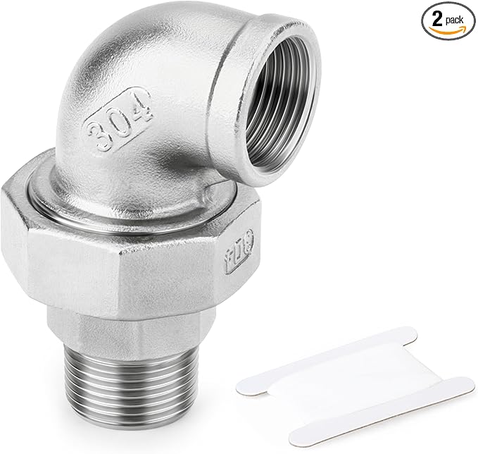 TAISHER 2PCS 304 Stainless Steel 90 Degree Elbow Union，1" NPT Female x 1" NPT Male Cast Pipe Fitting