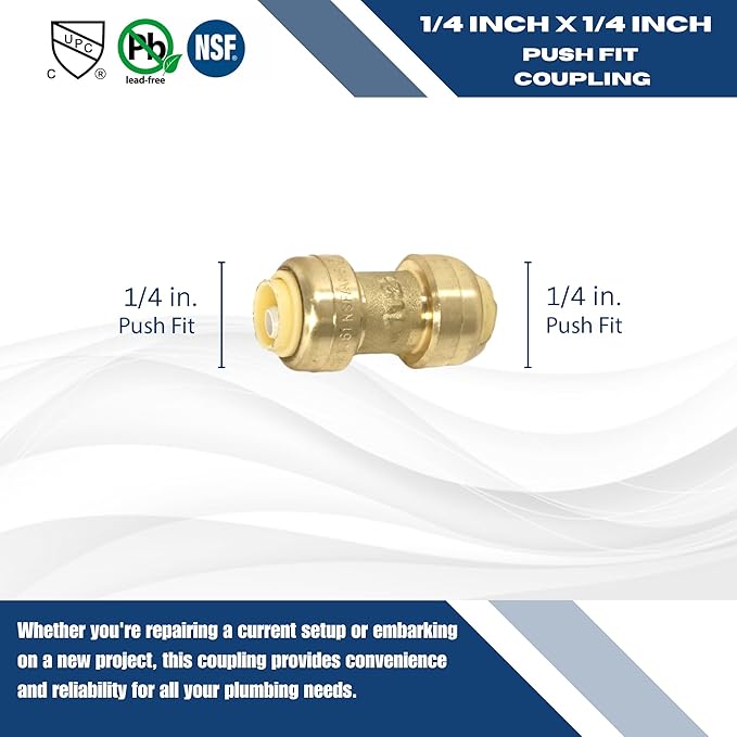 XFITTING Push Fit 1/4 Inch x 1/4 Inch, 1/4 in Push Fit Coupling, 28-6-6=10XX, 10 Pieces