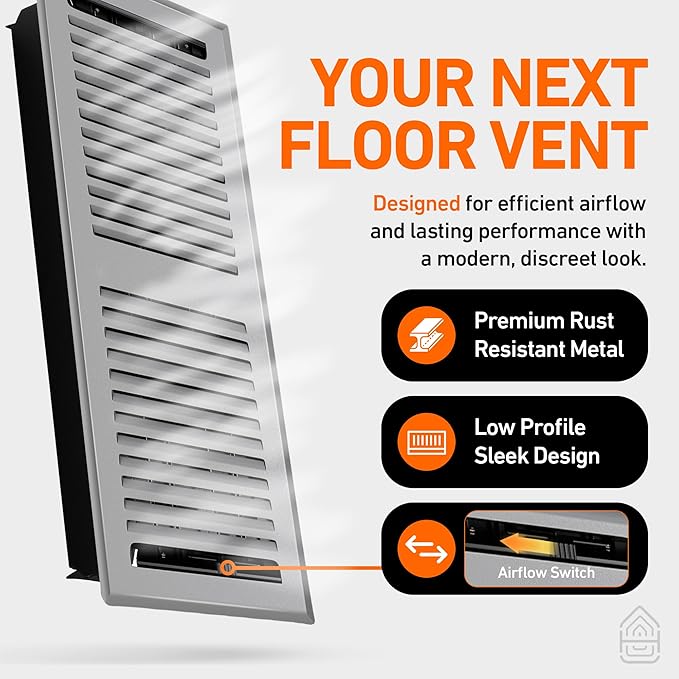 2X14 Floor Vent Covers Floor Register with Mesh Cover Trap, Heat and Air, Walkable Metal Floor Register for HVAC Duct, Contemporary, Light Grey