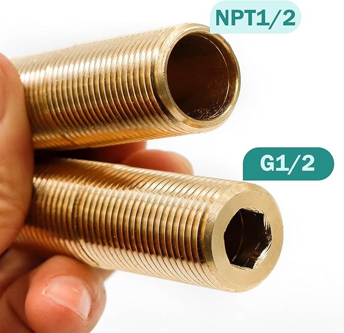 (2 pcs) Brass Pipe Adapter Plumbing, G Thread 1/2" Male to NPT Thread 1/2" Male Pipe Fitting Adapter, 1.5 inch Length, Seamless and Leakproof (1.5" Length)