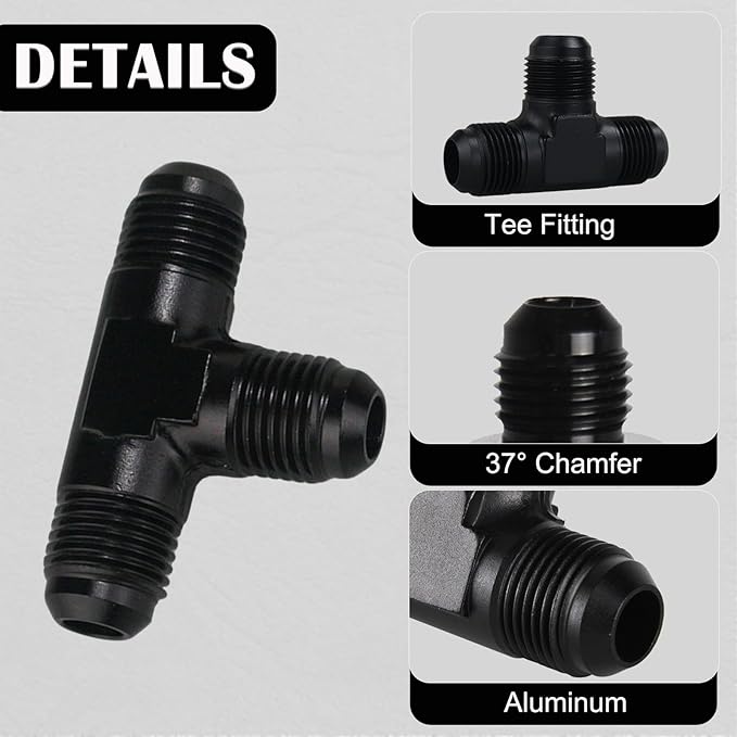 6AN Male Flare Tee Fitting Adapter T Union Aluminum Black