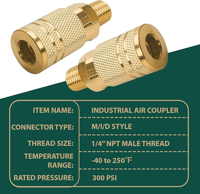 12Pcs 1/4 Inch Air Hose Fittings, 1/4'' NPT Male Industrial Couplers, 1/4-Inch Air Line Quick Connect Fittings, Air Tool Fittings for Air Compressor Hose Repair Accessories