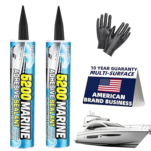 [Black] 5200 Marine Sealant for Boats & RVs-Fast-Cure (30 Mins), Waterproof, UV-Resistant, High-Bond Adhesive Sealant for Hulls, Decks, Fiberglass, Wood & Metal-Eco-Friendly, Low Odor Pond Sealant
