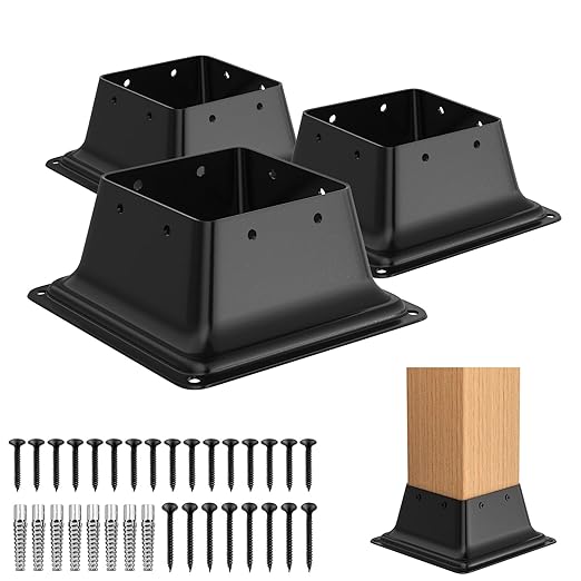 4x4 Post Base 3Pcs, Internal 3.6"x3.6" Heavy Duty Powder-Coated Steel Post Bracket Fit for Standard Wood Post Anchor, Decking Post Base for Deck Porch Handrail Railing Support