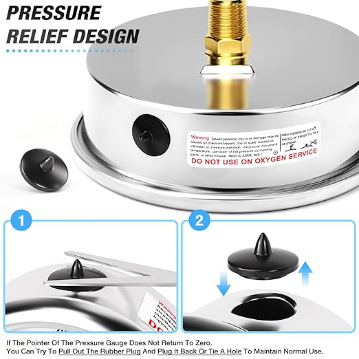 MEANLIN MEASURE 0~30Psi Stainless Steel 1/4" NPT 4" FACE DIAL Liquid Filled Pressure Gauge WOG Water Oil Air Back Mount, with 1/4" x 1/2" NPT and 1/4" x 3/8" NPT Hex Bushing
