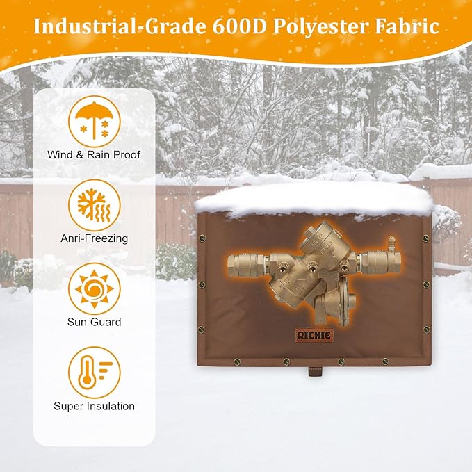 Backflow Preventer Insulated Cover (5°F) for Winter Freeze Protection, 21"W x 16"H Thickened Pressure Reducing Value & Well Pump Cover, Outdoor Waterproof Insulation Pouch for Sprinkler Valve, Brown