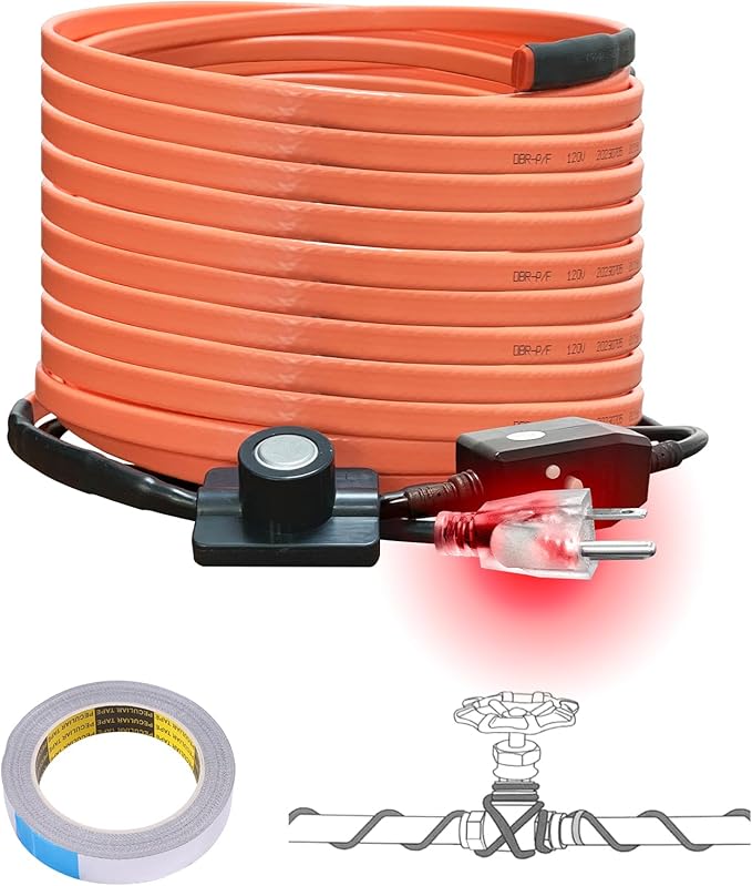 Cupohus Heat Tape for Water Pipes with Thermostat 80FT, Freeze Protection Self-Regulating Heat Trace Cable for Metal, Plastic Home Pipes, Roof and RV, 110-120V