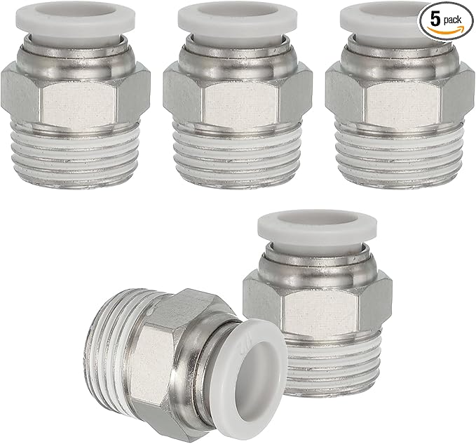 MECCANIXITY 5 Pcs NPT Push to Connect Air Fittings, Male Straight 1/2" Tube OD x 1/2" NPT Thread Air Quick Connector Coupling Adapter for Gas Hose Pneumatic Tools, White