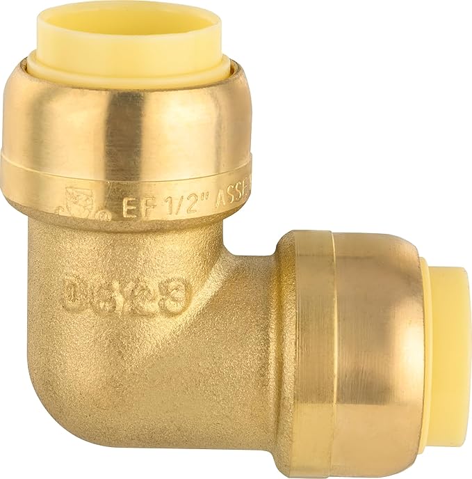 (Pack of 100) EFIELD 1/2-inch 90-Degree Elbow, Push-Fit Brass Fittings to Connect Copper, PEX, CPVC Pipe with 1/2" Disconnect Clip, UPC Certified,(PF-UNI009-100PCS)