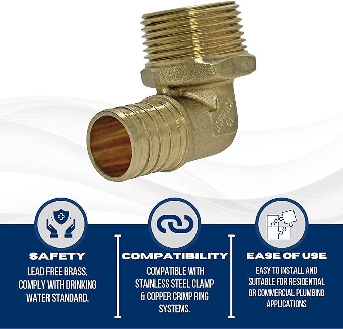 XFITTING 25 Pcs Barb Crimp Pex Elbow - 1 Inch Male Threaded and Male Elbow