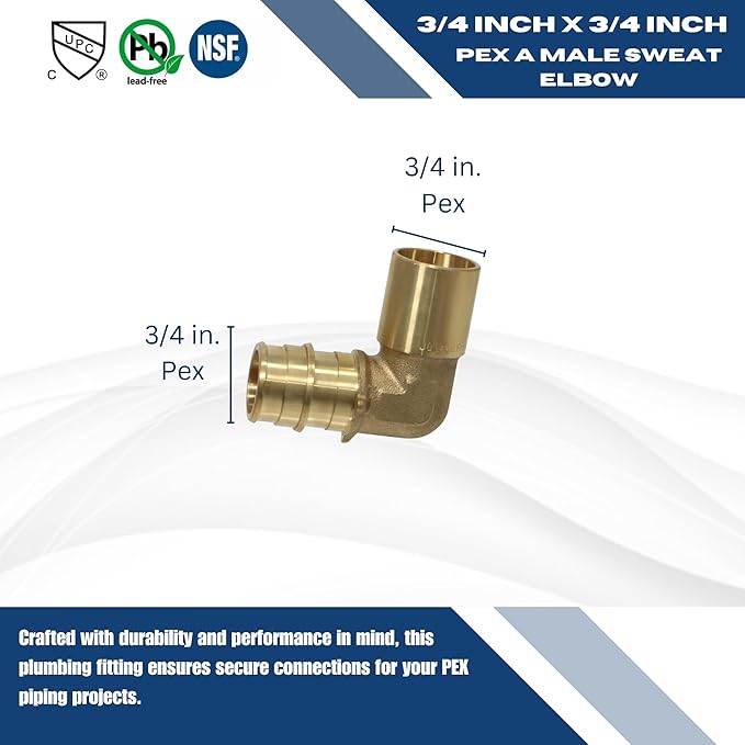 5 Pcs XFITTING Pex A 3/4 Inch x 3/4 Inch Male Elbow Sweat, 30-1-2=5XX