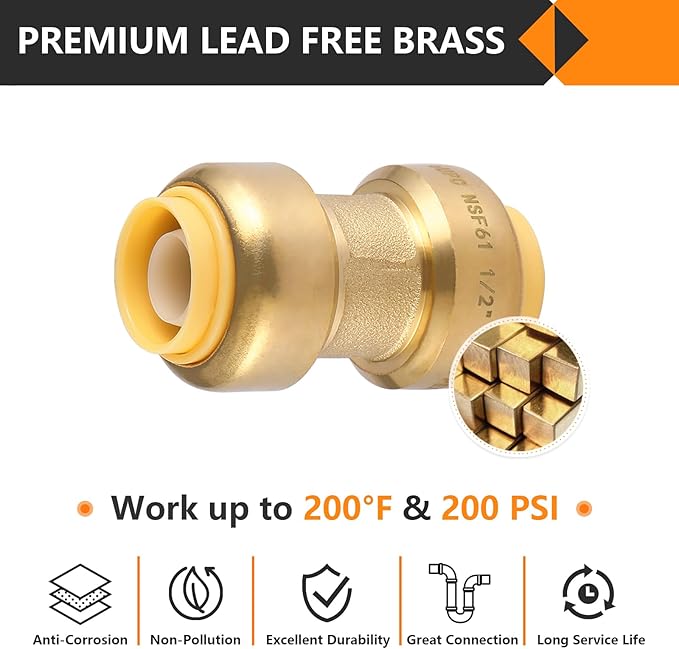 HeSun 300-Pack Pushfit Coupling, 3/4"x3/4" Push to Connect Plumbing Fittings with Disconnect Clip, Brass Push-fit Fittings for PEX, Copper, CPVC, PE-RT Pipes