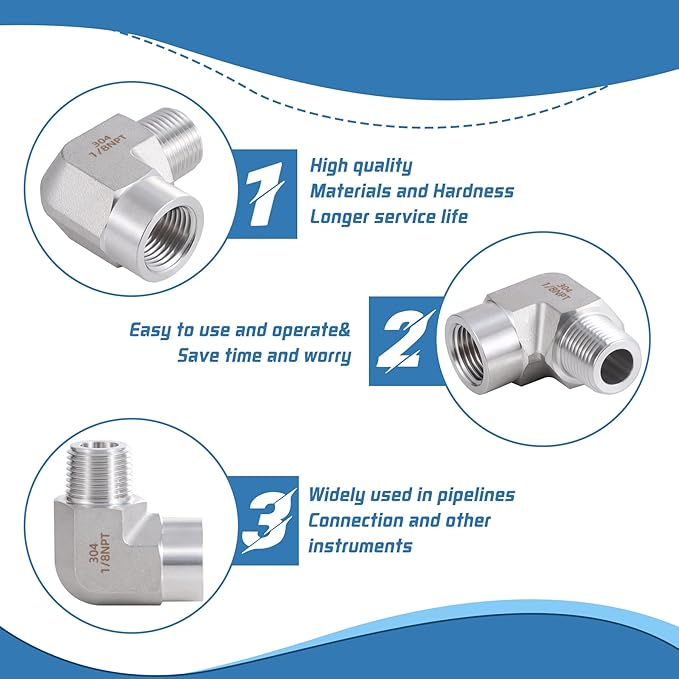 Stainless Steel Pipe Fitting,90 Degree Barstock Street Elbow, 1/8" NPT Male x 1/8" NPT Female (Pack of 2)
