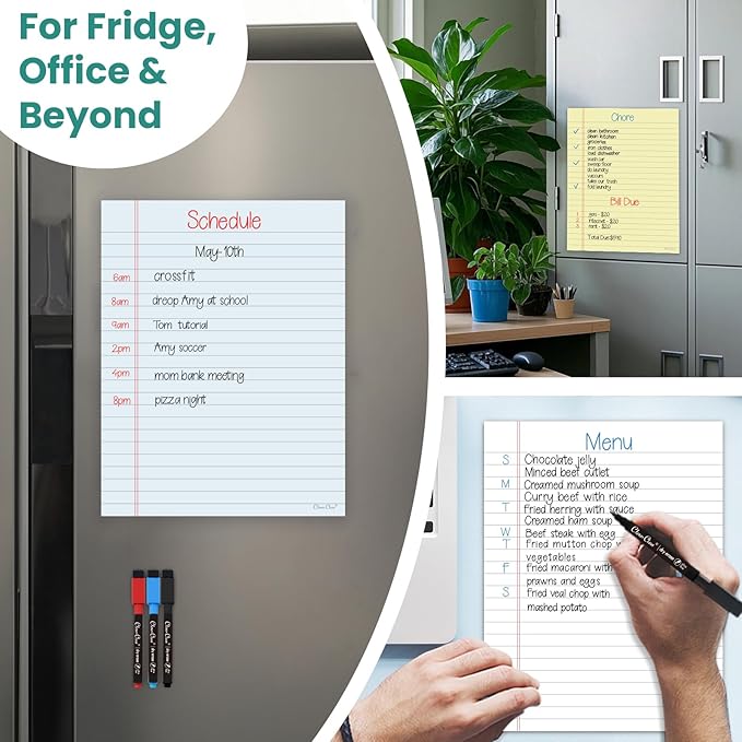 Magnetic Dry Erase Board – 8.5”x11” Reusable Lined Dry Erase Notebook Sheet for Fridge 3 Pcs – 3 Markers Included