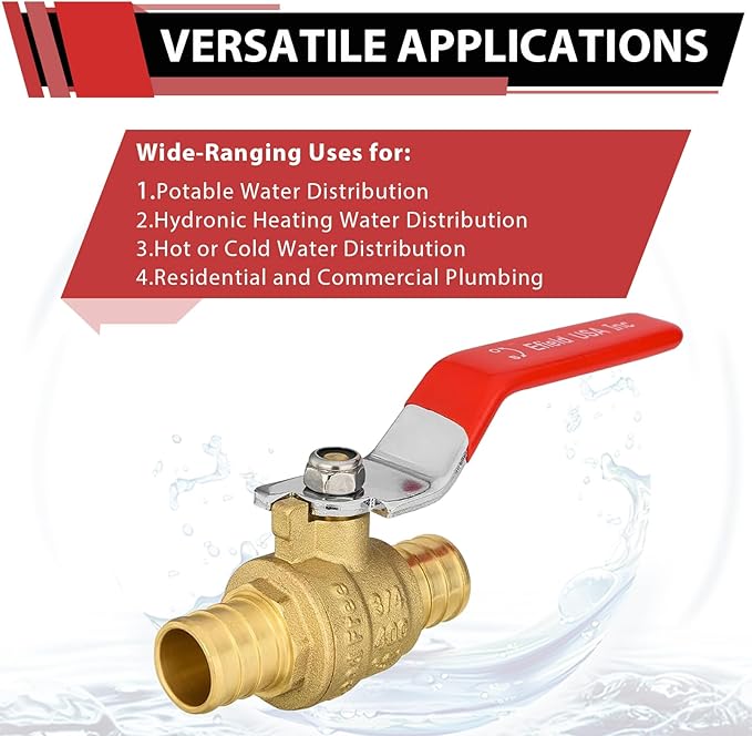 (Pack of 2) EFIELD 3/4 Inch Barb Crimp Pex Brass Full Port Shut-off Ball Valve for Plumbing Application, Red Level, Brass UPC Certified,(VALVE174)