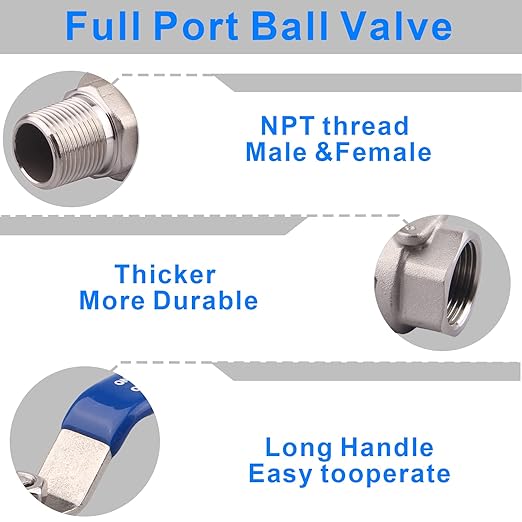 DERNORD 2 Pack Full Port Ball Valve 3/4 Inch - Male x Female Stainless Steel 304 Heavy Duty for Water, Oil, and Gas, 1000WOG
