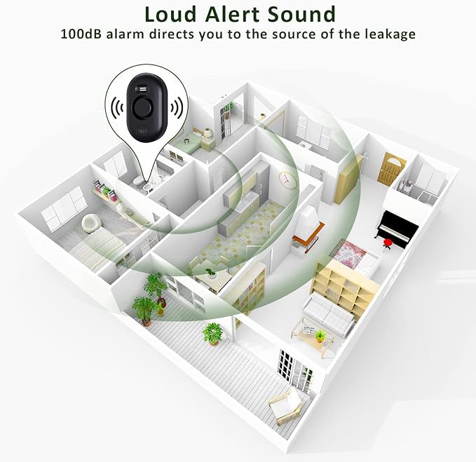 Water Leak Detector Sensor Alarm: Home Water Flooding Monitor Smart Sink Overflow Monitoring Adjustable Wet Moisture Alert Pipe Leakage Drip Detection Warning for Basement Floor (5 Sensor)