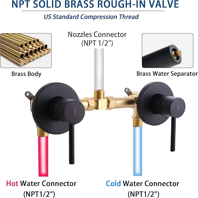 2 Handle Shower Faucet Set with High Pressure 10 Spray Magnetic Guidance Docking System, Wall Mount