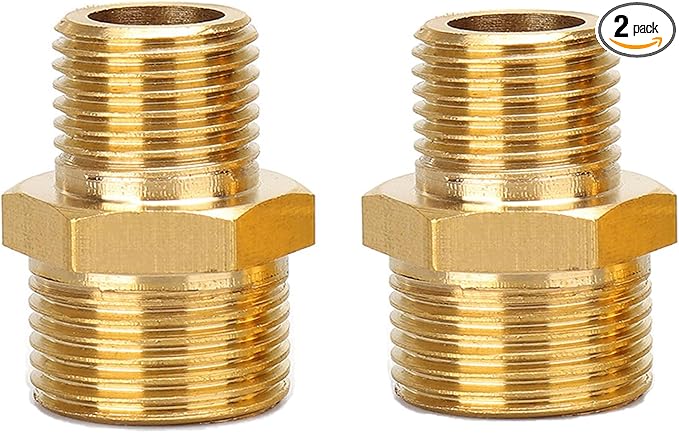 2Pcs 1/4" NPT x 1/8" NPT Solid Brass Fitting Pipe Fitting, 1/4 to 1/8 Hose Adapter Brass Hex Fitting, 1/4to 1/8Male to Male NPT Threaded Reducing Union Fitting