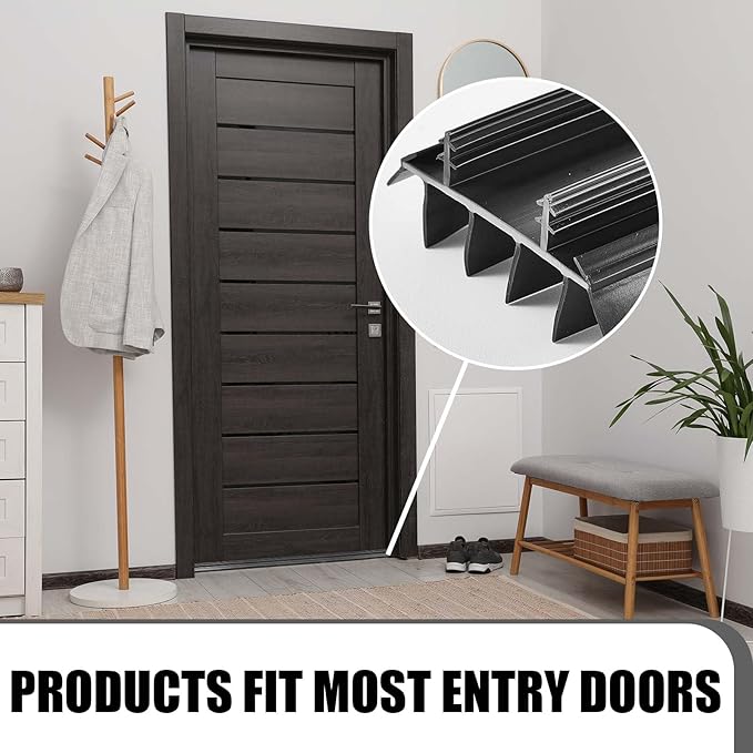 Replacement Door Bottom with Vinyl Fins 36" Long 1 3/4" Wide Threshold Seal Bottom of Door Weatherstrip Kerf Weather Stripping for 7/8" Between Barbs(2 Pcs,Black)