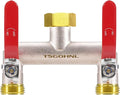 Garden Hose Splitter, 3/4” Rust and Freeze Resistant Outdoor Hose Manifold with 2 Red Extra Long Handles Faucet Adapter-Heavy Duty Brass Nickel Plated 2-Way Valve