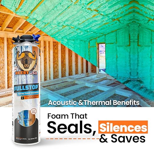 BEEST FullStop Spray Foam Insulation for Wall & Attic (40 Board ft/sq.ft) Perfect Heat & Acoustic Proofing for Reduced Energy Bills - One Component Polyurethane Foam Insulation Can - 2 Pack (26.8 oz)