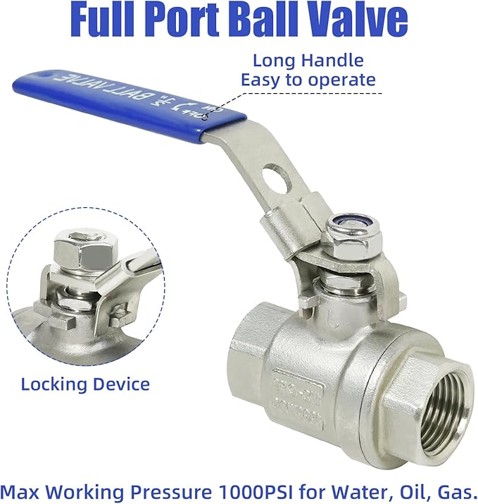 YADIAN 4 Pack 1/2'' Stainless Steel 304 Ball Valves, NPT Female Full Port Ball Valve Heavy Duty Shut Off Valve 1/2 inch for Water, Oil, and Gas with Locking Device, NPT Female, 1000 WOG