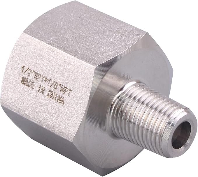 Forged Reducer Adapter Fitting - Stainless Steel 304 Reducing Pipe Connector, 1/2" NPT Female x 1/8" NPT Male (pack of 2)