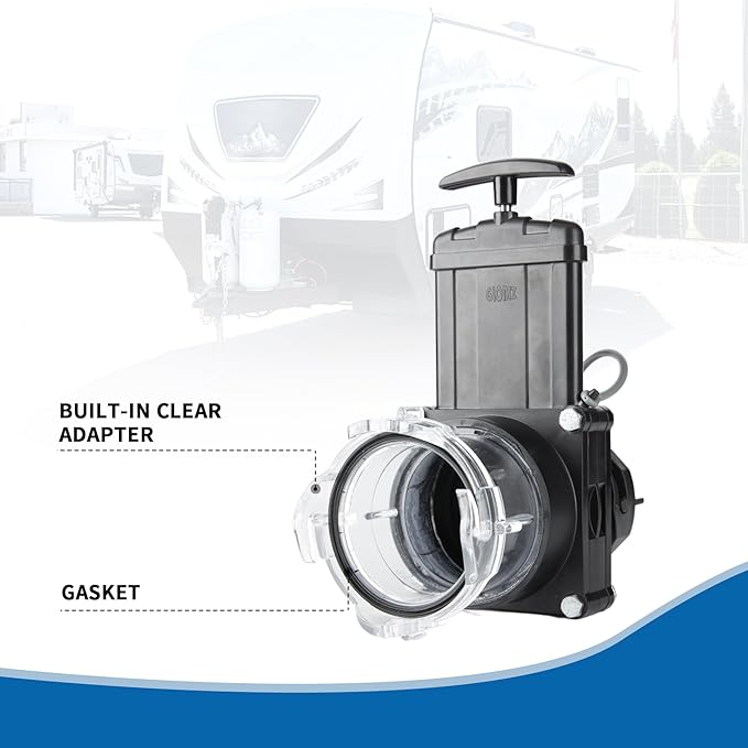 Twist-On Waste Valve RV Gate Valve with Built-in Clear Adapter Compatible with Most Brands of Bayonet/Lug Adapter UV-Resistant(1Pack) Black&Clear(8049)