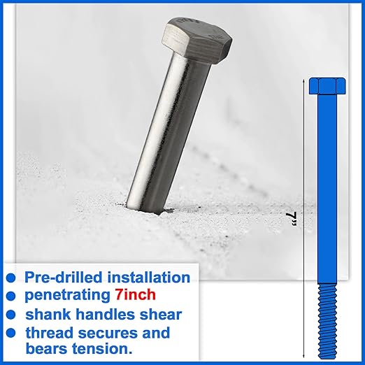 10 Pack 5/8-11 x 7'' Hex Head Cap Screw Bolt 304 Stainless Steel Half Thread External Hex Drive Screw Bolt Fastener for Wet Outdoor Metal Framing Concrete Reinforcement Railing Trellises