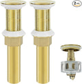 Bathroom Sink Drain,2 Pack Gold Stainless Steel Bathroom Drain Stopper Without Overflow,Small Cap Pop Up Drain Assembly with Detachable Strainer Basket,Built-in Anti-Clogging