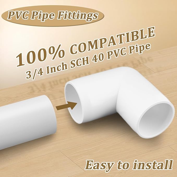 12-Pack 3/4" PVC Fittings 90 Degree Elbow, Furniture Grade 3/4 Inch PVC Pipe Fittings 90 Degree Elbow, UV Resistant, Fits SCH40 Pipe DIY Garden Shelves, Greenhouse, Shelf
