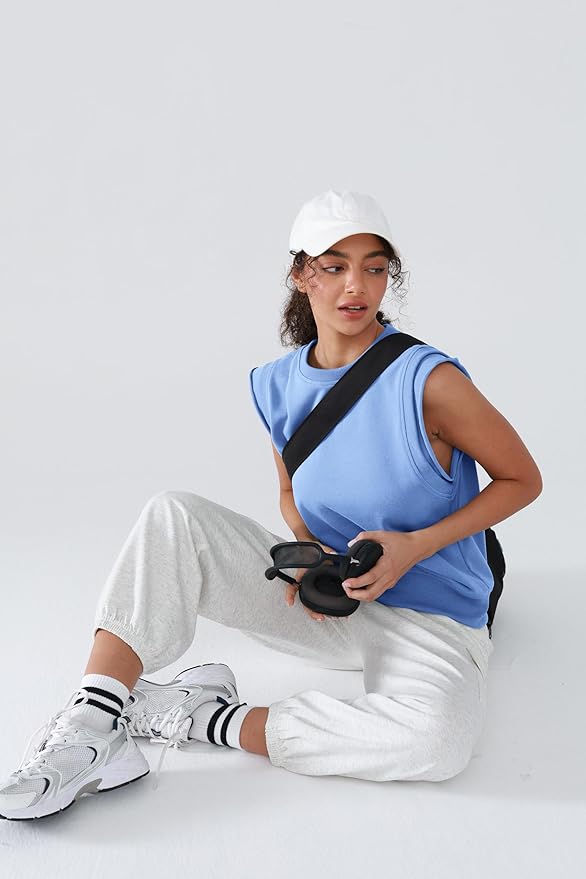 Workout Tank Tops Woman Crew Neck Athletic Tops Cotton Sweatshirt Loose Fit Muscle Tanks Runnning Gym Sports Shirt