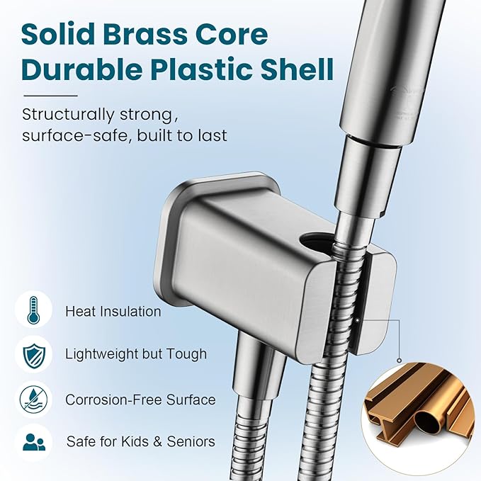 BRIGHT SHOWERS Wall Supply Elbow with Shower Head Bracket for Handheld Shower Head, Brass Core Wall Mounted Water Outlet, G1/2 Connector, Brushed Nickel