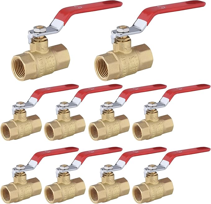 10-Pack HeSun 3/4 Inch FIP Threaded Ball Valve, Brass Full Port Shut-off Valve,3/4" Female NPT x 3/4" Female NPT, 600 WOG (Water, Oil and Gas),Red(VALVE229-10)