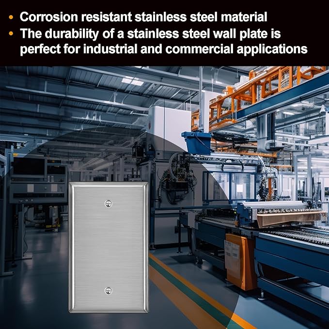 [10 Pack] BESTTEN No Device Stainless Steel Wall Plates with Ｗhite or Clear Plastic Film, Blank Metal Outlet Cover, Durable Corrosion-Resistant Industrial Grade Materials, H4.53” x W2.76”