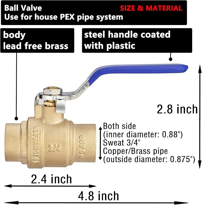 (4 Pack) Lidertik 3/4 inch Sweat Ball Valve Shut Off Valve 1/4 Turn Valve LI-QF1-FS-0.75(4 PCS)