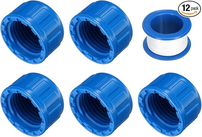 uxcell 12Pcs 1/2 Inch PT Female Thread PVC Pipe Fitting Cap, Cleanout Water Drain End Caps, Pipe Plug Socket Fittings with Tape for Water Heater Supply Lines, Plumbing, Blue