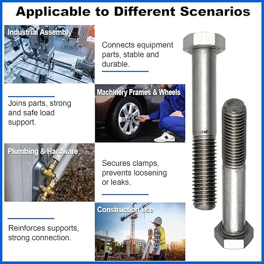 10 Pack 5/8-11 x 4in'' Hex Head Cap Screw Bolts, External Hex Drive, Stainless Steel 304, Partially Threaded, Corrosion Resistant, for Machinery, Automotive, Metal and Furniture