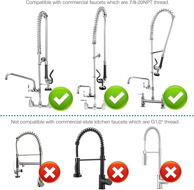 46 Inch Pre Rinse Sprayer Hose 1.42 GPM Commercial Kitchen Dish Spray Hose for Kitchen Sink Faucet, Flexible Stainless Pre Rinse Faucet Hose Replacement Kit