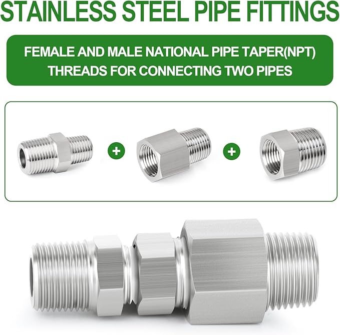 TAISHER 5PCS Forging of 316L Stainless Steel Pipe Fitting, Reducer Adapter, 1/8" NPT Male x 1/8" NPT Female, Reducing Pipe Adapter Fitting