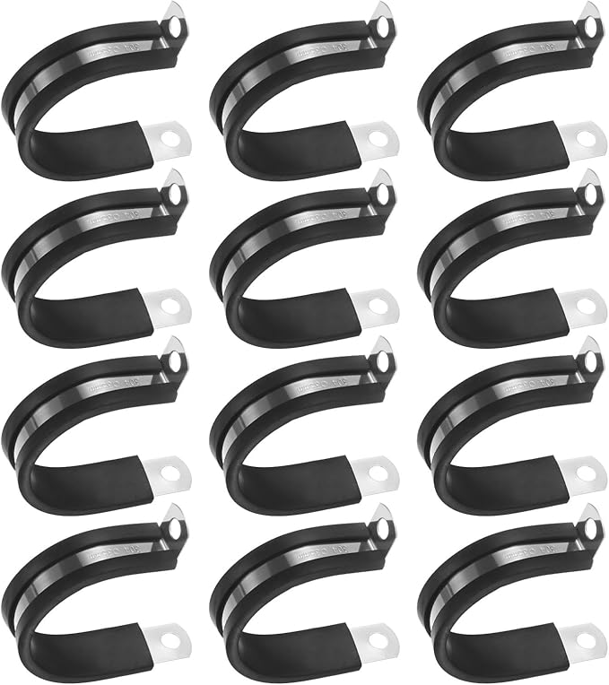 12-Pack Cable Clamps, 1-3/8 Inch/ 35 mm 304 Stainless Steel Rubber Cushioned Insulated Cable Clamp R Shape Metal Holder for Tube/Wire/Pipe/Loop Installation