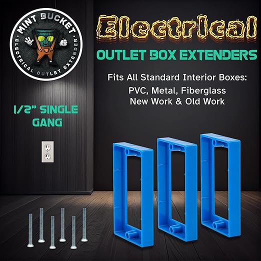 1/2" Single Gang Receptacle Outlet Box Extenders - UL Listed - Electrical Outlet Extender for Electrical Box and Electrical Outlet Switches with Screws (Pack of 3)