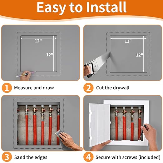 BEVTEE Access Panel for Drywall, 12x12 inch, Wall Access Panel, Plumbing Wall Access Doors for Drywall, Ceiling, Wiring, Cables, Reinforced Hinged, White