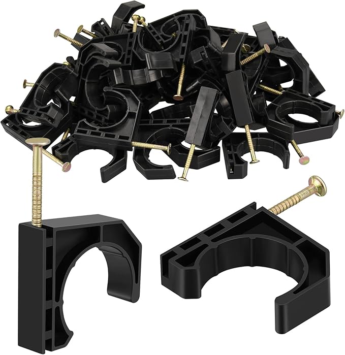 50 Pack Pack 1" Half Clamps J-Hook with Nails Set, J Clamps for PEX, Copper, CPVC Tubing Connections