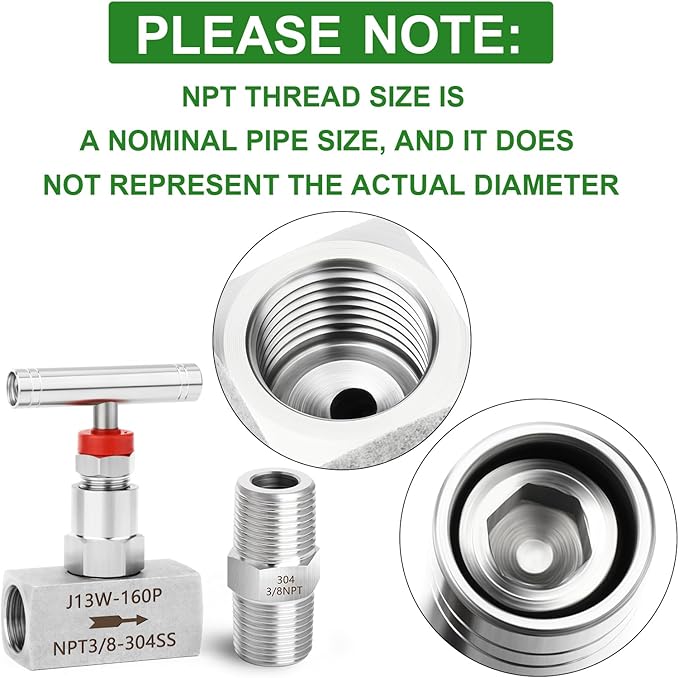 TAISHER 2PCS 304 Stainless Steel High Pressure Straight Needle Valve 3/8" Female NPT For Flow Control Water Gas Oil With Nipple