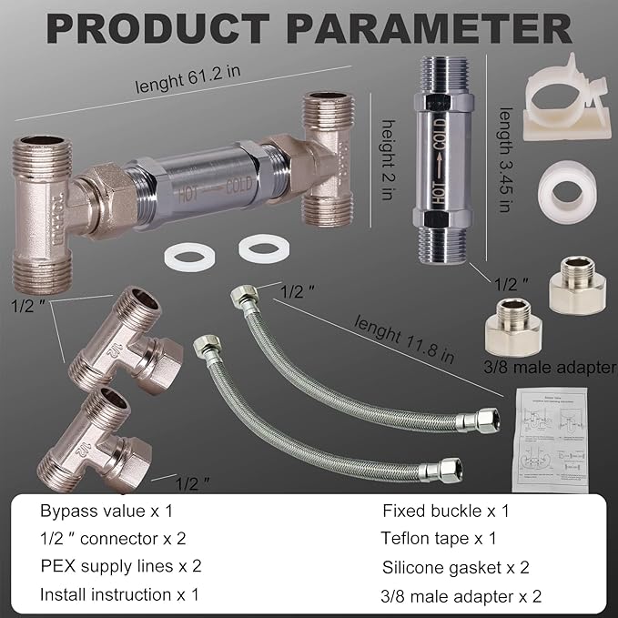 Sensor Valve Kit for Instant Hot Water Recirculating Pump Bypass Valve Upgraded Brass Versions Includes Valve & 2 PEX Supply Lines Compatible With 500800 500805 Replace Swivel Joints 367010 595926